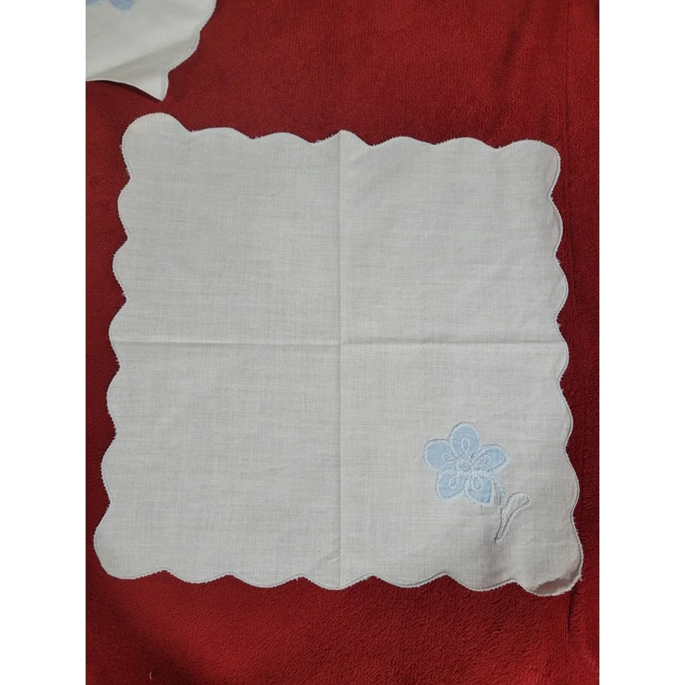Linen Cloth Napkins Rectangle Dining Entertaining Vintage White Blue Floral